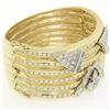 Image 4 : 14k Two Tone Gold Ribbed 6.25" 12 ctw Diamond Wide Bangle Cuff Bracelet