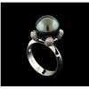 Image 4 : Pearl and Diamond Ring - 14KT White Gold