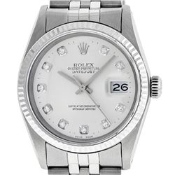 Rolex Mens Stainless Silver Diamond 36MM Datejust Wristwatch