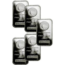 (5) 1 oz. Morgan Design Silver Bars -.999 Pure