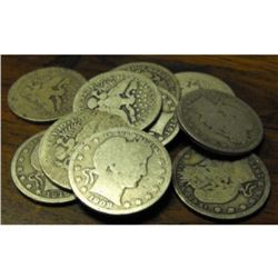 Lot of (10) Barber Quarters - Random Dates