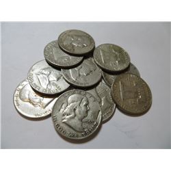 10 pcs. Franklin Half Dollars 90% Silver