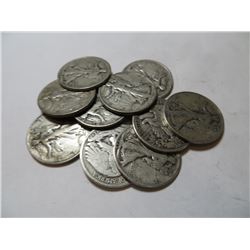 10 pcs. Walking Liberty half Dollars 90% Silver