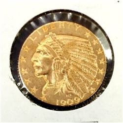 1909 D $5 Gold Indian Half Eagle in White 2x2