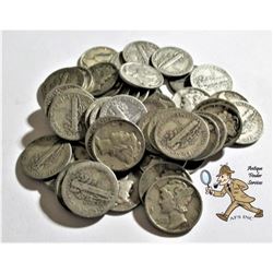 50 pcs. Mercury Dimes 90% Silver