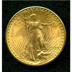 1924 $20 Gold Saint Gaudens AU BU grade