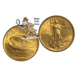 1922 $20 Gold Saint Gaudens AU/BU