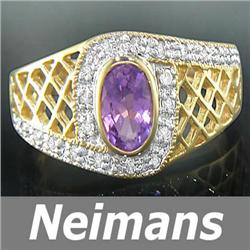 Vintage Certified 1.00 ct Amethyst & Diamond Ring 14kt