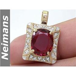 Gem Certified 4.25ct Ruby & VS Diamond Pendant 14K Gold