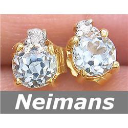 Certified .50 ct Aquamarine & Diamond Stud Earrings 14k