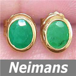 Neimans Certified .75 ct Emerald Stud Earrings 14k Gold