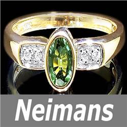 Certfied .75 ct Green Sapphire & Diamond Ring 14kt Gold