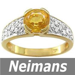 Certified 1.25 ct Yellow Sapphire & Diamond Ring 14kt