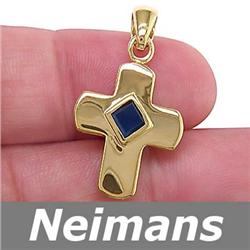 Gem Certified .50 ct Sapphire Cross Pendant 14kt Gold