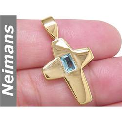 Neimans 1.00 ct Blue Topaz Pendant 14kt Gold CERTIFIED