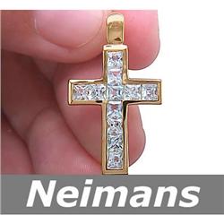 Certified Gem 1.50 ct Aquamarine Cross Pendant 14k Gold