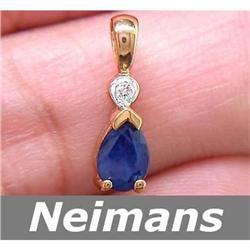 Certified .75 ct Sapphire & Diamond Pendant 14kt Gold