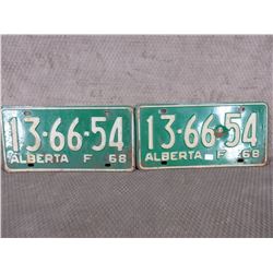 Set of 2 1968 Alberta Farm License Plates