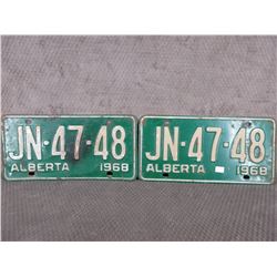 Set of 2 1968 Alberta License Plates