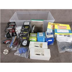 Box of Headlight Bulbs and Other Automotive Parts