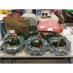 Home Accents Holiday 26" Wreath and 14" Bell Hanger Set (3 flocked, 3 mixed pine, 3 hangers)