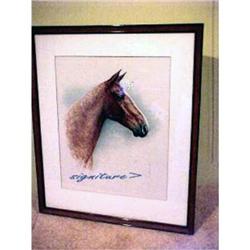 Vintage Horse Portrait Watercolor Signed #1288029