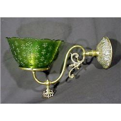 Antique  Brass Wall Sconce Gas Art Glass Shade #1288038