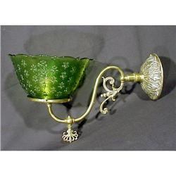 Antique  Brass Wall Sconce Gas Art Glass Shade #1288038