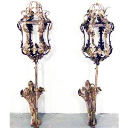 PD012 - Pair Italian Silver Metal Wall Lantern #1307872