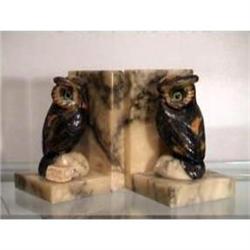  A Pair of Alabaster Owl Bookends #1307912