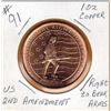 Image 1 : 1 OUNCE .999 COPPER - US RIGHT TO BEAR ARMS - 2ND AMENDMENT - 1OZ COPPER COIN