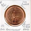 Image 1 : 1 OUNCE .999 COPPER - US RIGHT TO BEAR ARMS - 2ND AMENDMENT - 1OZ COPPER COIN