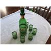 Image 1 : Vintage green and gold decanter set, like new!  Decanter and 6 glasses