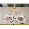 Image 1 : porcelain dancing lady & 2 matching decorative plates