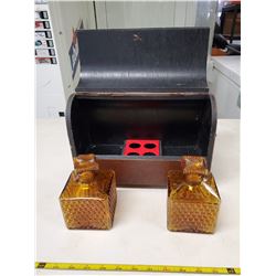 liquor bottle & shot glass case with 2 glass liquor bottles