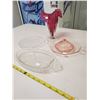 Image 2 : pink fancy glass vase, pink depression glass trinket dish, 2 clear glass pieces