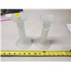 Image 1 : 2 GLASS CANDLE STICKS 7" TALL