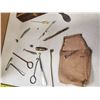 Image 2 : antique sewing accessories, boot hook, hat pins etc & hand sewn pouch