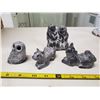 4 soapstone carvings - owl, cat, fox & inuit couple