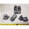 Image 2 : 4 soapstone carvings - owl, cat, fox & inuit couple