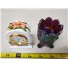 Image 2 : Carnival glass toothpick holder, small porcelain clock with lily pattern