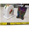 Image 3 : Carnival glass toothpick holder, small porcelain clock with lily pattern