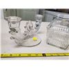 Image 3 : glass lot, double candle holder, butter dish & refridgerator dish