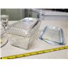 Image 4 : glass lot, double candle holder, butter dish & refridgerator dish
