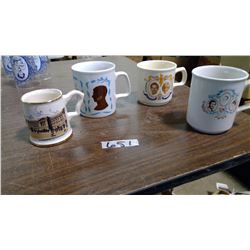 4 Royalty Mugs - (Charles, Diana, Baby Will) & C&D Glassware