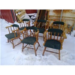 6 Wooden Captain's Chairs w/Upholstered Seats