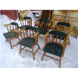 6 Wooden Captain's Chairs w/Upholstered Seats