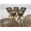 Image 3 : Brass lot - 3 brass dishes and 5 small goblets