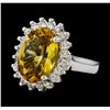5.37 ctw Citrine Quartz  and Diamond Ring - 14KT White  Gold