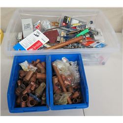 Qty 3 Bins Hardware: Tools, Fittings, Elbows, Bolts, Heat Shrink, etc